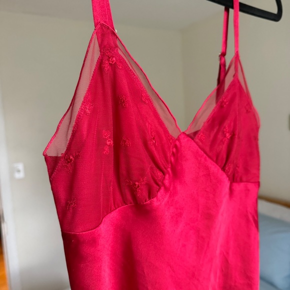 VINTAGE red lace/mesh babydoll midi slip lingerie dress - Picture 3 of 8